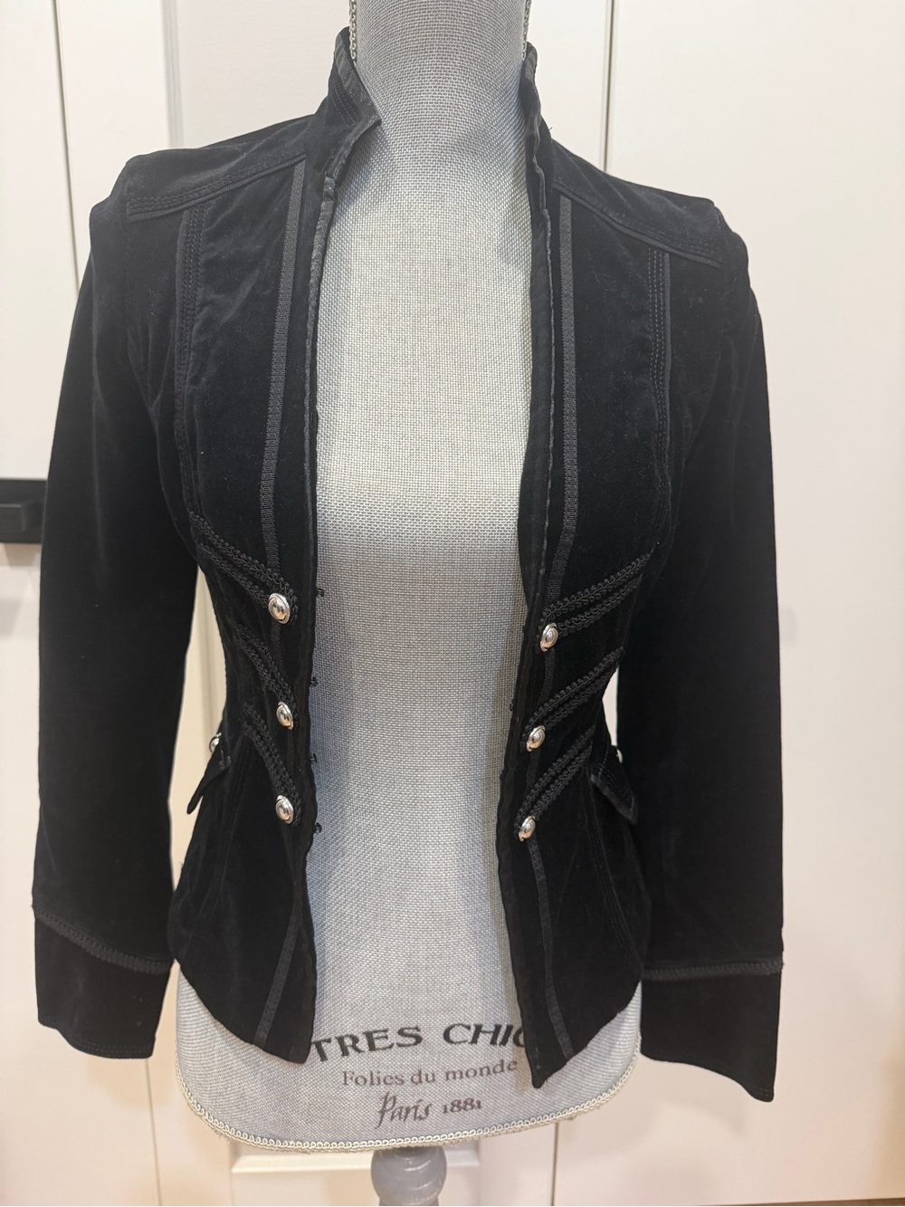 White House Black Market Black Velvet Military Blazer Jacket Size 00